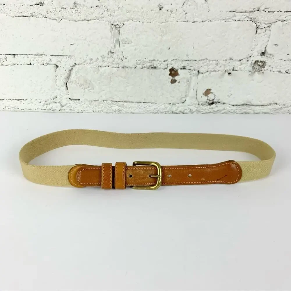 Vintage Solid Brass Leather Elastic Braided Stretch Belt 28-31